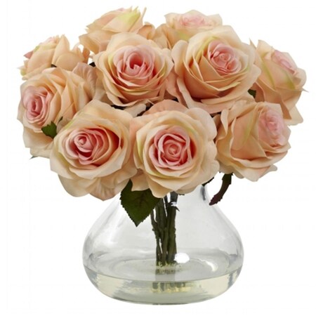 Nearly Natural Rose Arrangement With Vase - Peach 1367-PH